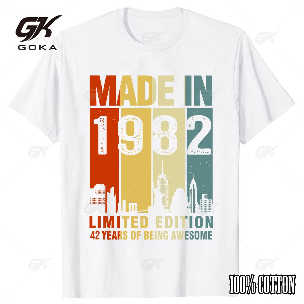 Funny Made In 1982 Limited Edition 42 Years Of Being Awesome Graphic Tshirt Casual  Men's and Women's Short Sleeve Tops