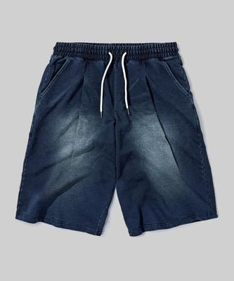 Beodeonteu One-Pleat Denim Terry Sweat Bermuda Shorts [Indigo]