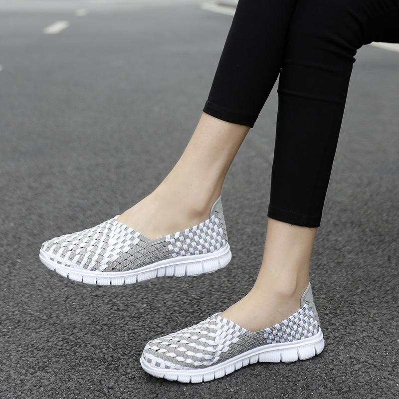 Summer New Woven Large Size Women's Shoes Hollow Breathable Elastic Lazy Shoes Fashionable Breathable Single Shoes