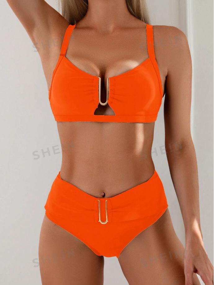 2024 U-Shaped High-Waisted Women's Two-Piece Bikini for Beach Vacation