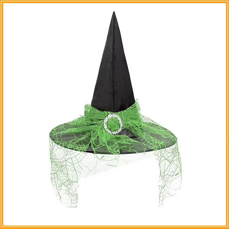 Mysterious Witch Hat with Lace Veil - Halloween Magician Costume Accessory