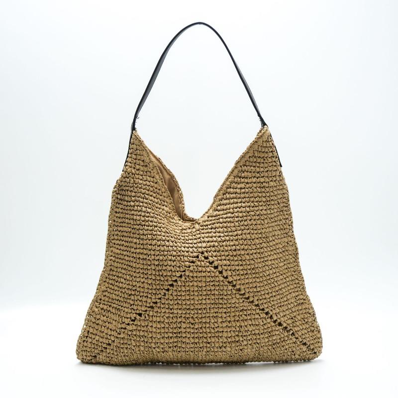 

Новая сумка-тоут из соломы под мышкой, одноплечная плетеная сумка ручной работы, универсальная кожаная плечевая сумка, пляжная соломенная сумка для морского отдыха magnetic buckle кофейный