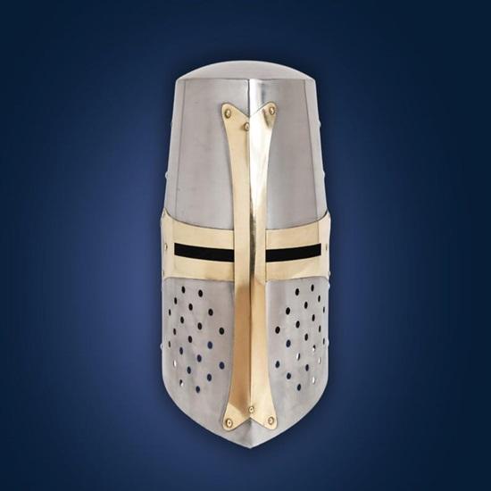 

Средневековый шлем рыцаря-крестоносца Сталь Латунь Доспехи для LARP, косплея или для показа Коллекционный шлем викинга Подарок для коллекционеров средневековья