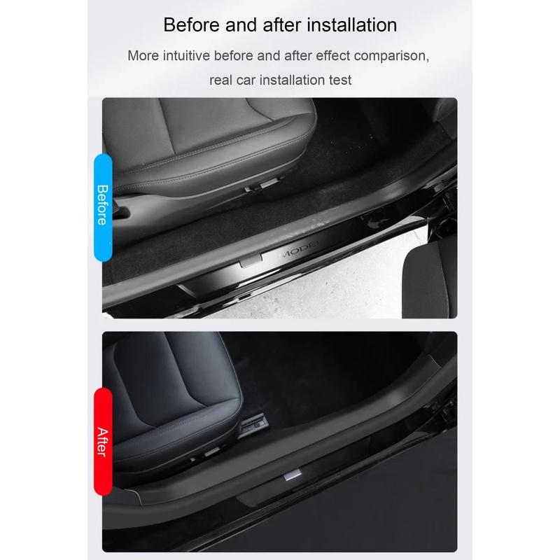 For Tesla Model 3 Highland 2024 Door Sill Strip Guard Mat Trunk Threshold Protector Side Anti-kick Pad Magic Hook Installation