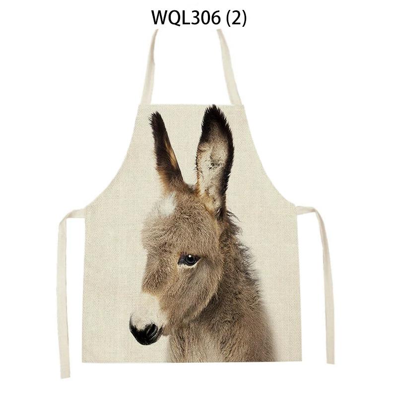 Cartoon Rabbit Deer Bear Print Kitchen Apron Women Men Sleeveless Linen Cooking Apron Home Cleaning Pinafore Baking Accessories