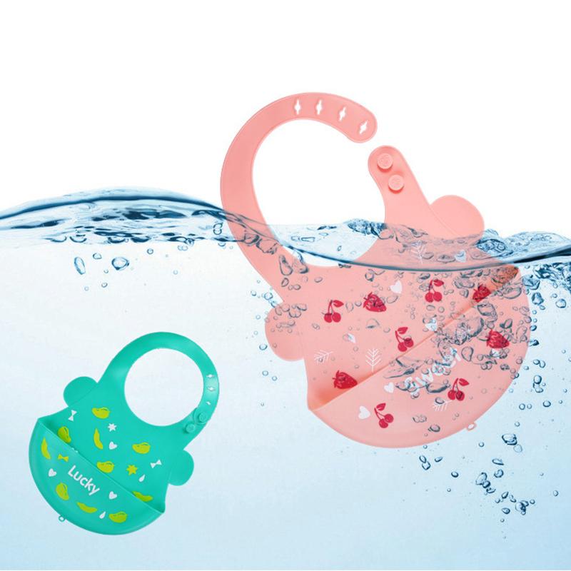 Cute Cartoon Printing Baby Bib Waterproof Edible Silicone Kids Girl Boy Bibs Toddler Adjustable Baby Feeding Stuff Accessories