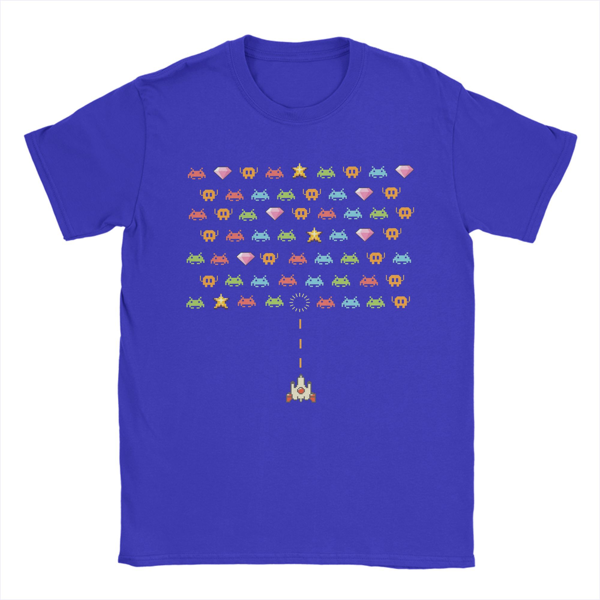 

Men s T-Shirts Space Invaders Video Game Funny Pure Cotton Tee Shirt Short Sleeve T Shirt Round Neck Clothes Summer L