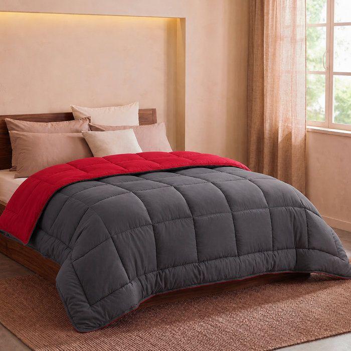 HUDSON - Lightweight Microfiber Duvet - 200gr/m2 - Grey & Red - 140 X 200 Cm