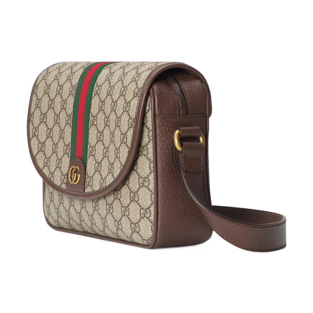 Gucci Ophidia GG Supreme Canvas Web Stripe Flap Crossbody Bag With Gold Double G Logo For Unisex Luxury Daily Use