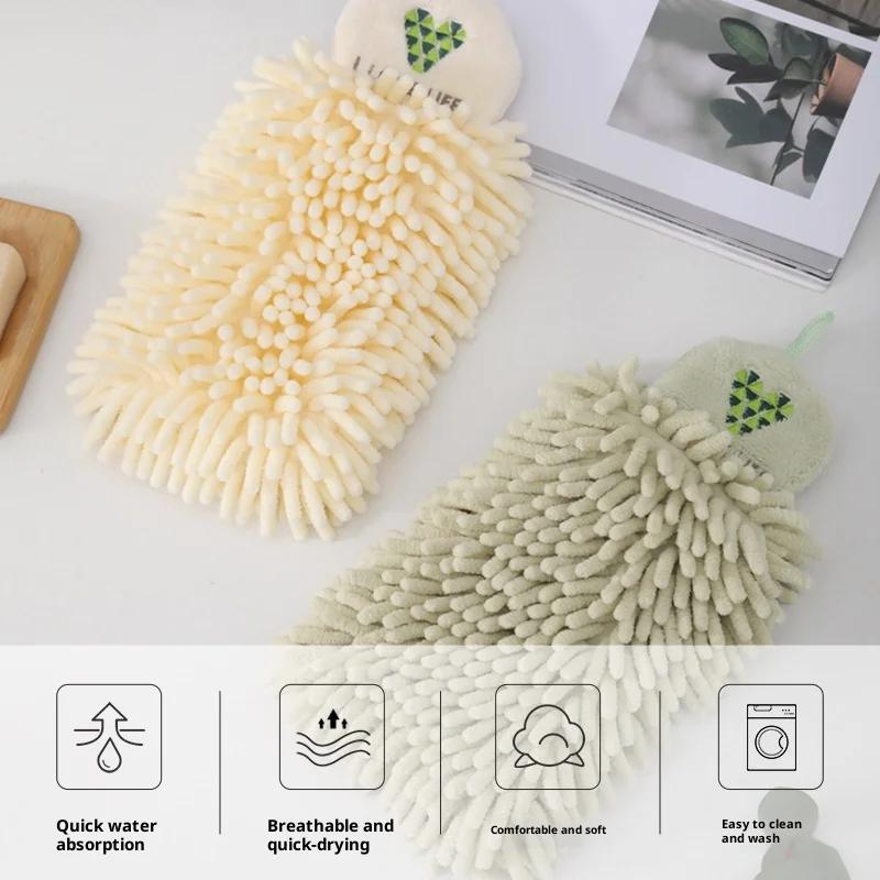 Hangable Fast Drying Kitchen Towel Absorbent Chenille Hand Towel with Fun Cartoon Embroidery Design