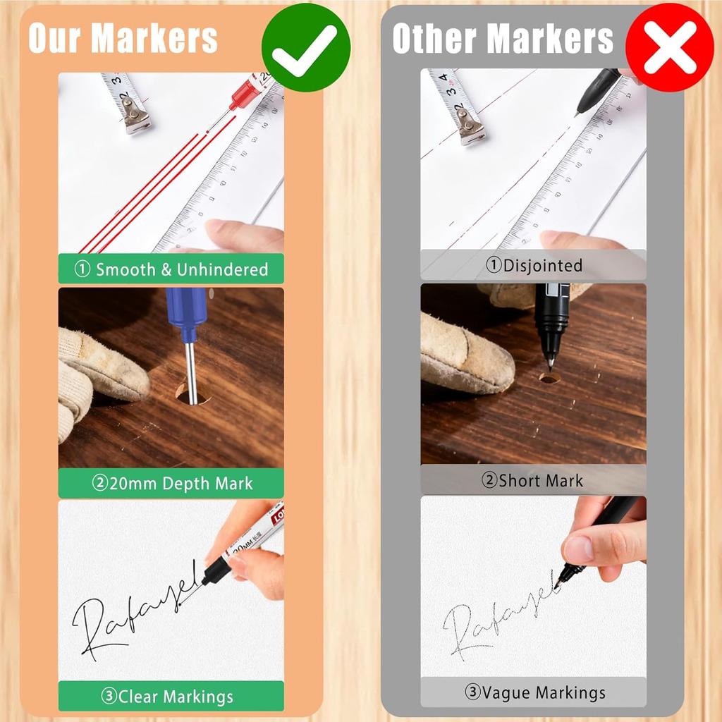 12 PCS Long Head Deep Hole Marker Pens, 20mm Long Nib Markers, Waterproof Quick Drying Colorful Carpenter Marking Tool for Office Supplies,