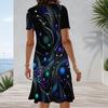 Women Plus Size Round Neck Short Sleeve Black Multicolor Printed A Line Flared Midi Dress