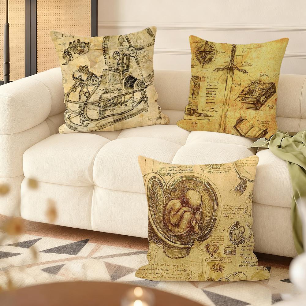 Retro Sketch Cushion Cover Silky Short Plush Double-Sided Printed Pillow Case For Sofa All Seasons Home Decor Gift