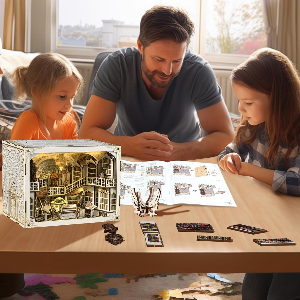 MiniCity DIY Book Nook Kit Miniature House Kit BookNook Suitable for and Birthday Collectible with LED Light Library - - - Beginners, Teenagers,