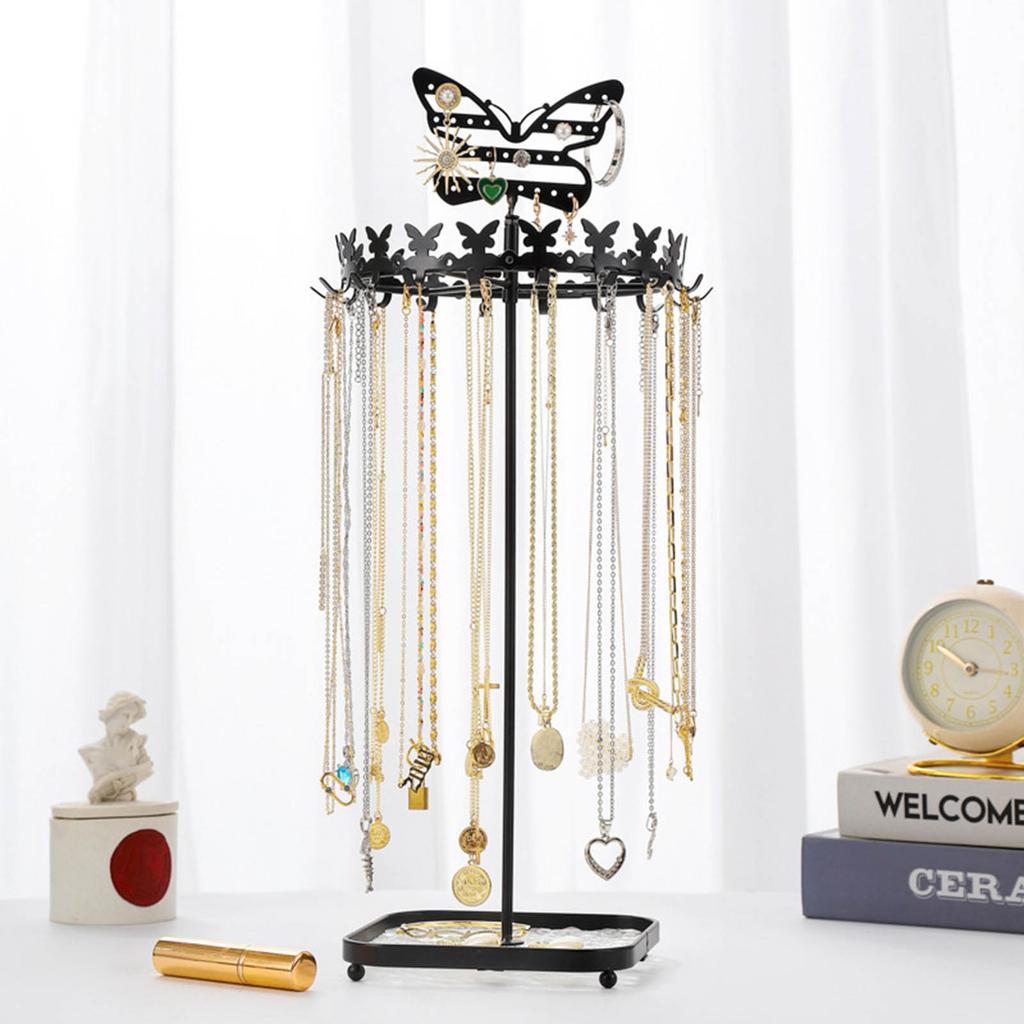 Metal Butterfly Jewellery Holder Display Stand with Tray Hanging Organizer Tower Rack Storage for Necklace Earrings