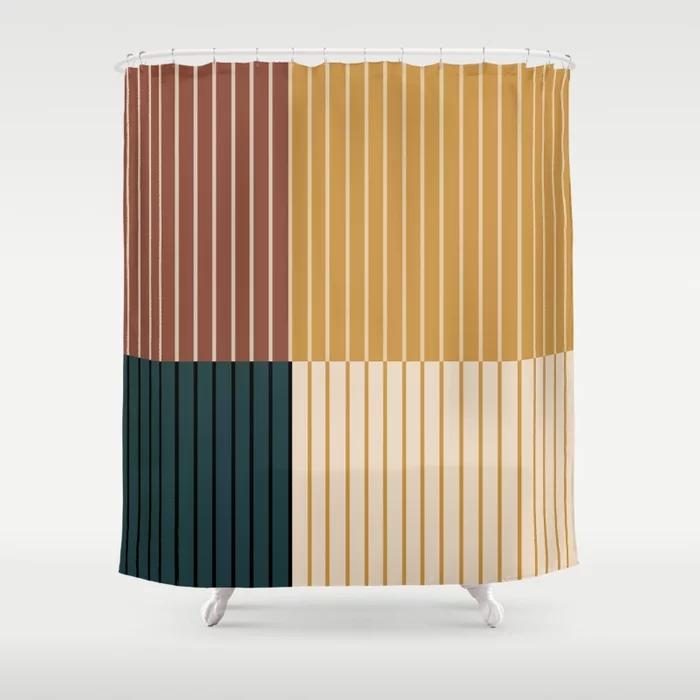 Simple Colorful Line Pattern Bathroom Curtain, Home Decoration, Waterproof Bathtub, Creative Personality Shower Curtain