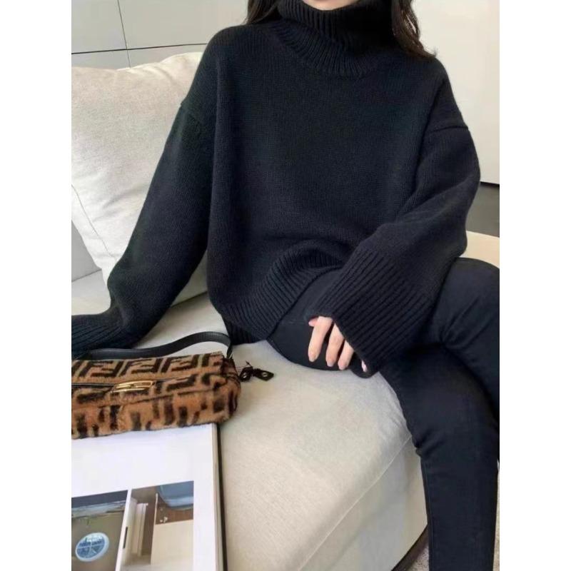 Lazy wind turtleneck solid color outer sweater women's autumn and winter simple soft waxy inner women's bottoming knitted sweater
