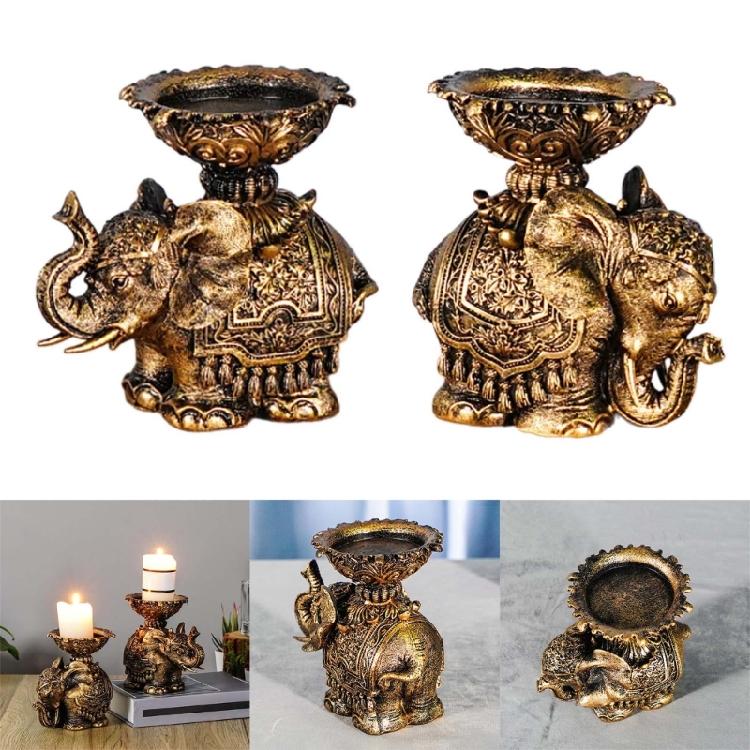 2 Pezzi Portacandele Elefante della Fortuna Statuetta Animali in Resina Portacandele Piccoli