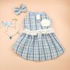 Cute Cat Bow Pearl Coat Soft Pet Windbreaker Fashion Puppy Plaid Dress  Kittens