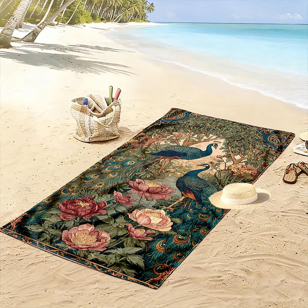 Vintage Peacock Garden Design Beach Towel Quick-drying for Travel Outdoor Sports Jogging Beach and Swimming
