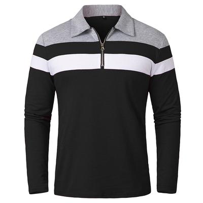Lässiges Herren-Poloshirt mit 1/4-Reißverschluss, langärmelig, modisches Patchwork-Stretch-Baumwollhemd, schlankes Herbst-Frühlings-T-Shirt mit Kragen für Arbeit und Outdoor, EURO-Größe