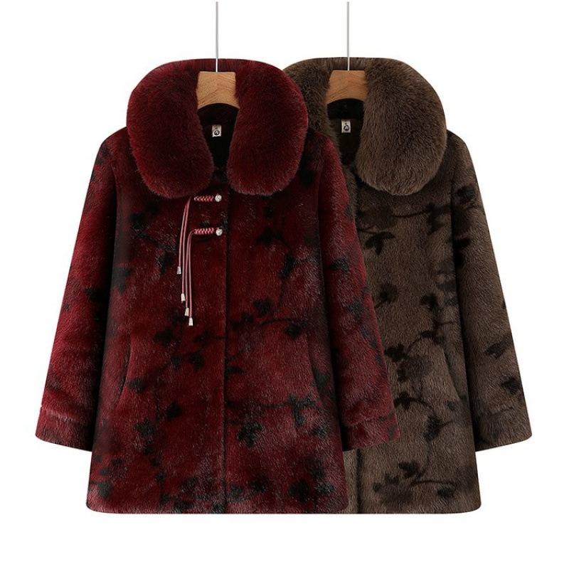 Winter Long Velvet Jacket Imitation Mink Velvet Wife High-end Middle-aged Coat Padded Jacket Woman