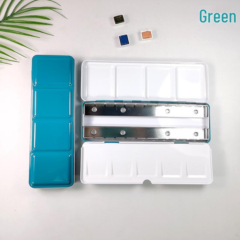 24-Color Tinplate Watercolor Paint Box with Card and Brush Holder