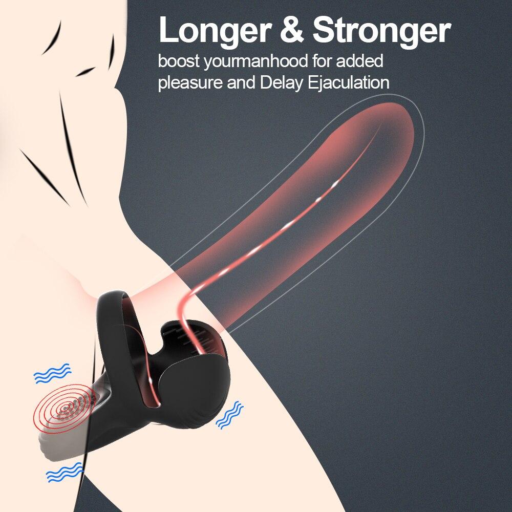 Cock Ring 3 In 1 Vibrator Penis Fit Men Workout Eggs Scrotum Stimulator Perineal Massager Cockring Couple Gay Toys