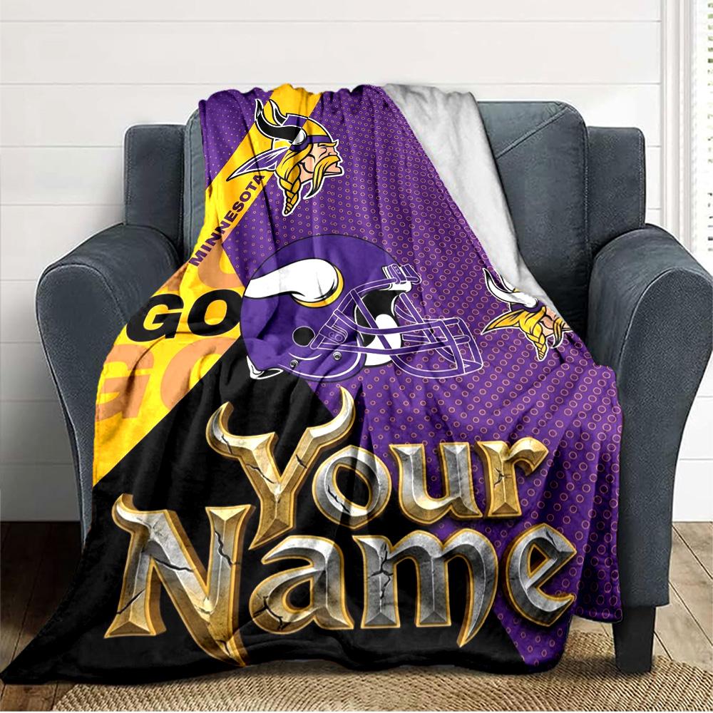 Name Custom Minnesota Vikings Logo Print Flannel Blanket High Quality Warm Comfortable Cover for All Seasons Perfect for Gifts Home Decor