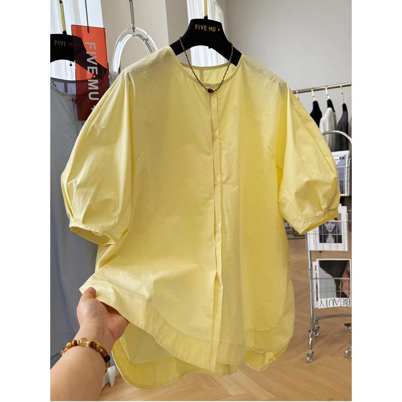 

Korean Loose-Fit Back Slit Round Neck Long Sleeve Women s Summer Sun Protection Top XXL жёлтый