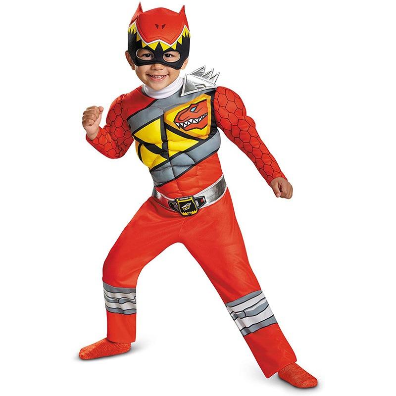 Dinosaur Squad Dragon Red Kids Superhero Cosplay Halloween Party Costume Muscle Dress Up