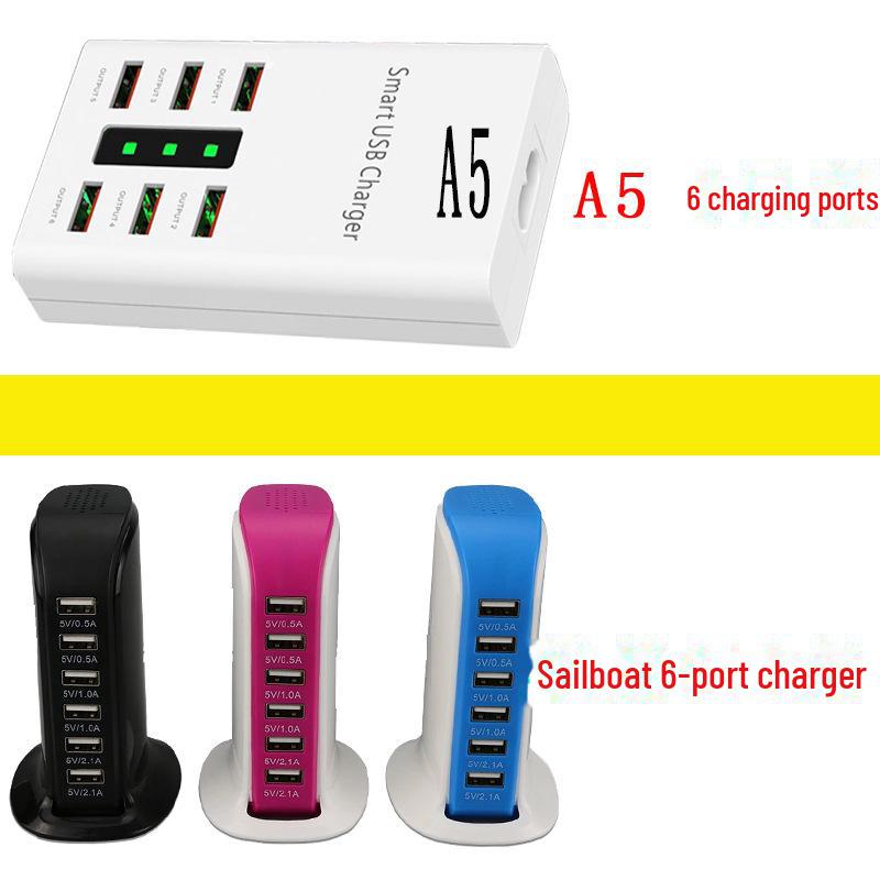 

30W 6A Smart Multi-Port 6-USB Fast Charger for Desktop & Mobile A5 6 ports white. European regulations білий