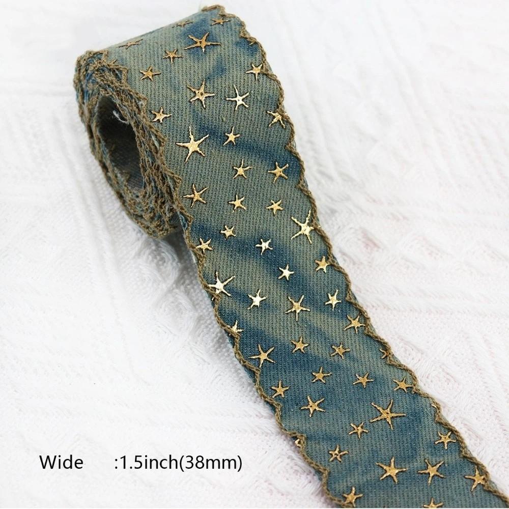 1 yard 38MM Gold Star Denim Cloth Ribbon 38MM Width Clothing Sewing Supplies  Clothing Sewing
