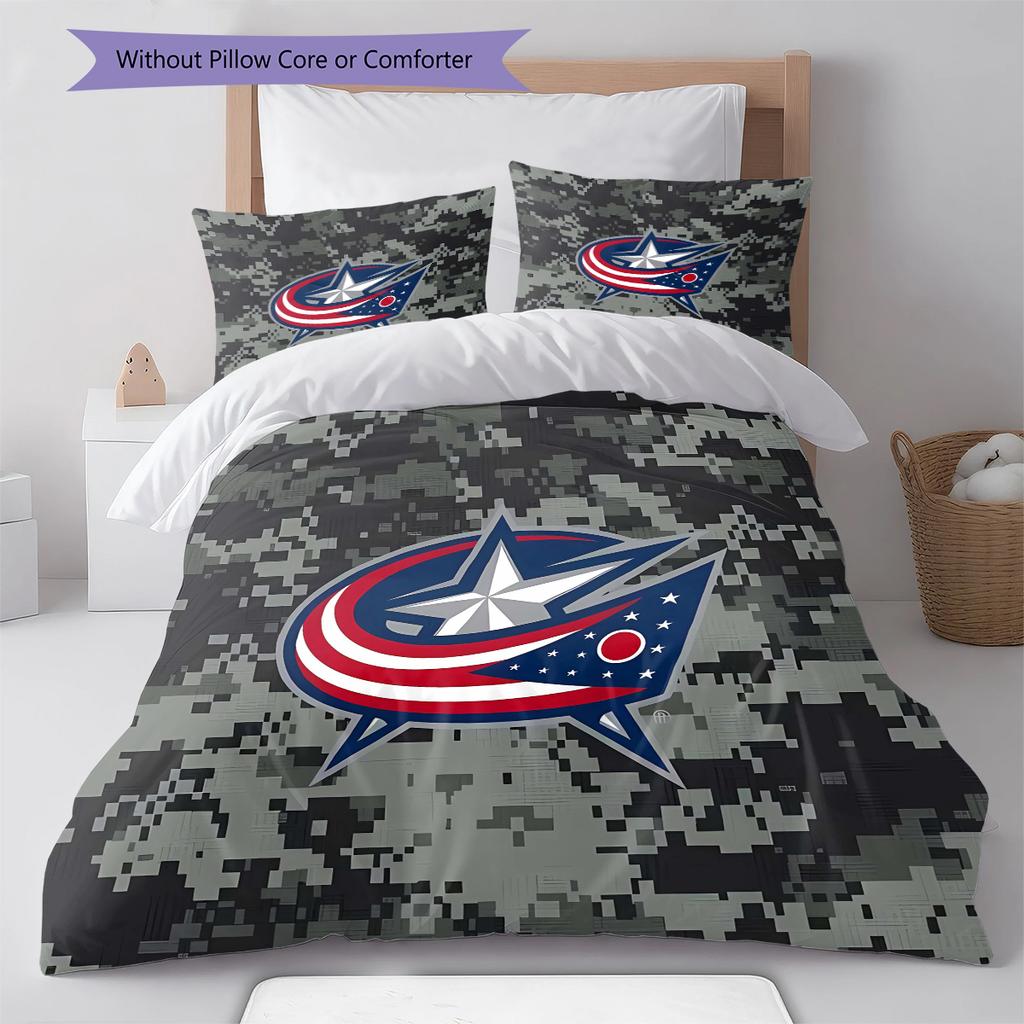 Columbus Blue Jackets Pattern Bedding Quilt Set Quilt Cover Pillowcase Home Decoration Gift (1 * duvet cover + 2 * pillowcase, without core)