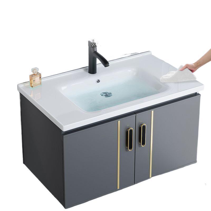 Small Wall-Mounted Bathroom Cabinet with Integrated Ceramic Washbasin