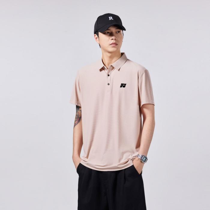 

American Ice-sensing POLO Shirt for Men Short-sleeved Loose Summer New Markless Ice Silk Men s Body Shirt 4XL розовый