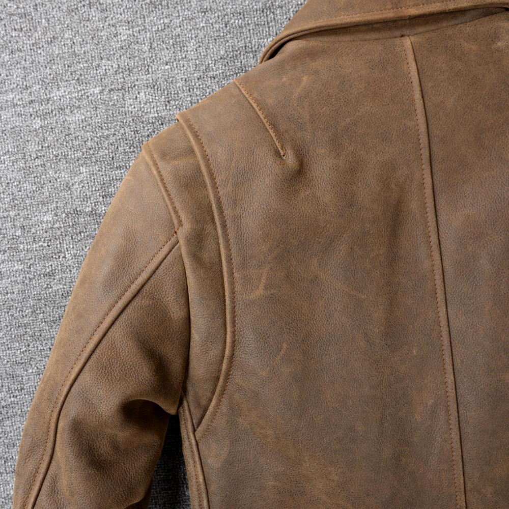 Classic 1930S Style Brown Uncoated Genuine Cow Men Leather Jacket Soft Slim Fit Men's Natural Cowhide Coat Autumn