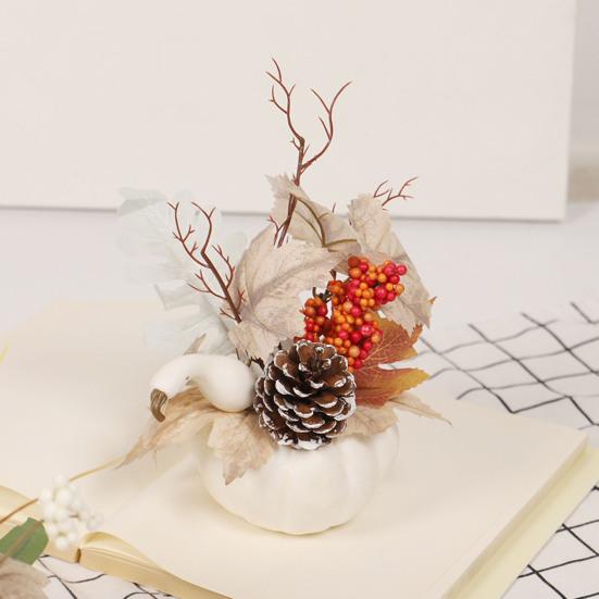 Autumn Harvest Festival Artificial Garland Thanksgiving Day Hanging Berry Pinecone White Pumpkin Fake Maple Leaves Vine Rattan Farmhouse Decor