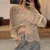 No Inner Wear French Style Lace Cardigan Women Summer New Arrival V Neck Elegant Slim Fit Sheer Outerwear Top With Flare Sleeves