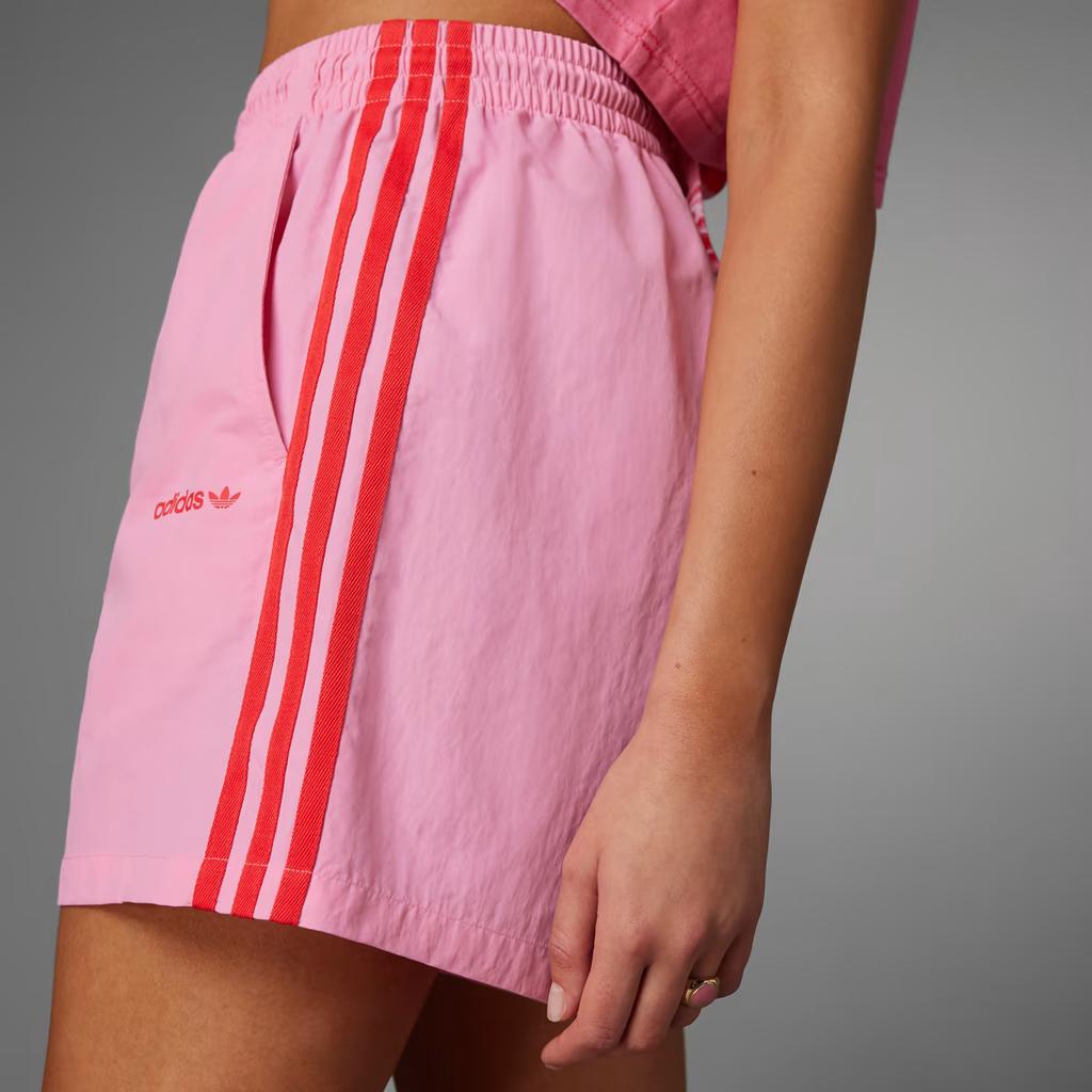 Adidas Originals Trefoil Logo Stripe Elastic Waist Straight Regular Shorts Women Bottoms Pink IT8163