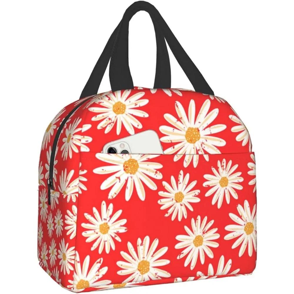 Daisy Flowers Butterfly Purple Lunch Bag Travel Work Bento Cooler Reusable Tote Picnic Boxes Insulated Container Bags for Women