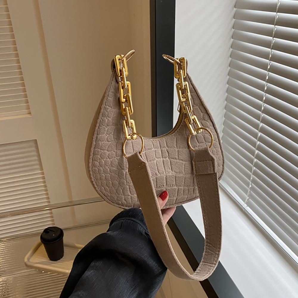 Fashi Felt Cloth Pattern Shoulder Bags For Women Small Handle Underarm Bag Clutch Luxury Solid Color Female Handbag With Purse