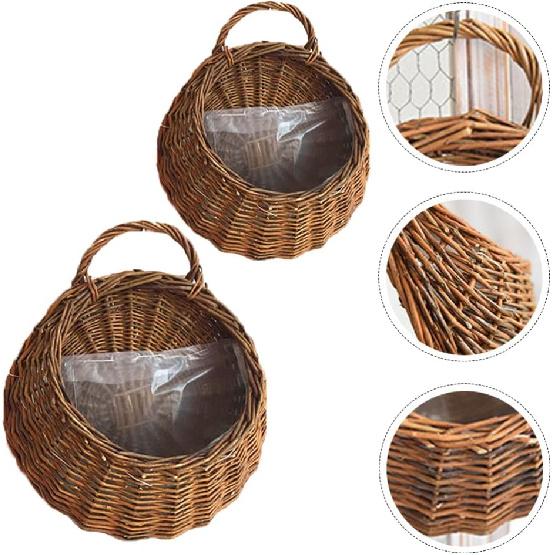 DOITOOL Woven Hanging Basket Rattan Flower Basket Hanging Planters: 2PCS Rustic Flower Pot Wall Hanging Plant Containers Woven Storage Baskets Flower