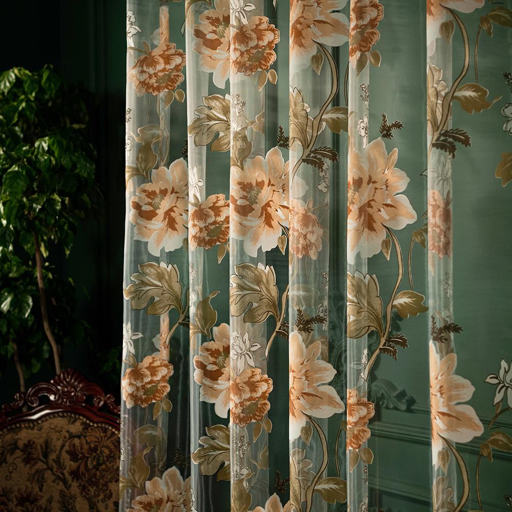 1PC Modern Fashionable Retro Peony Printed Transparent Sheer Window Curtain for Living Room Bedroom Home Decor Nuan Series