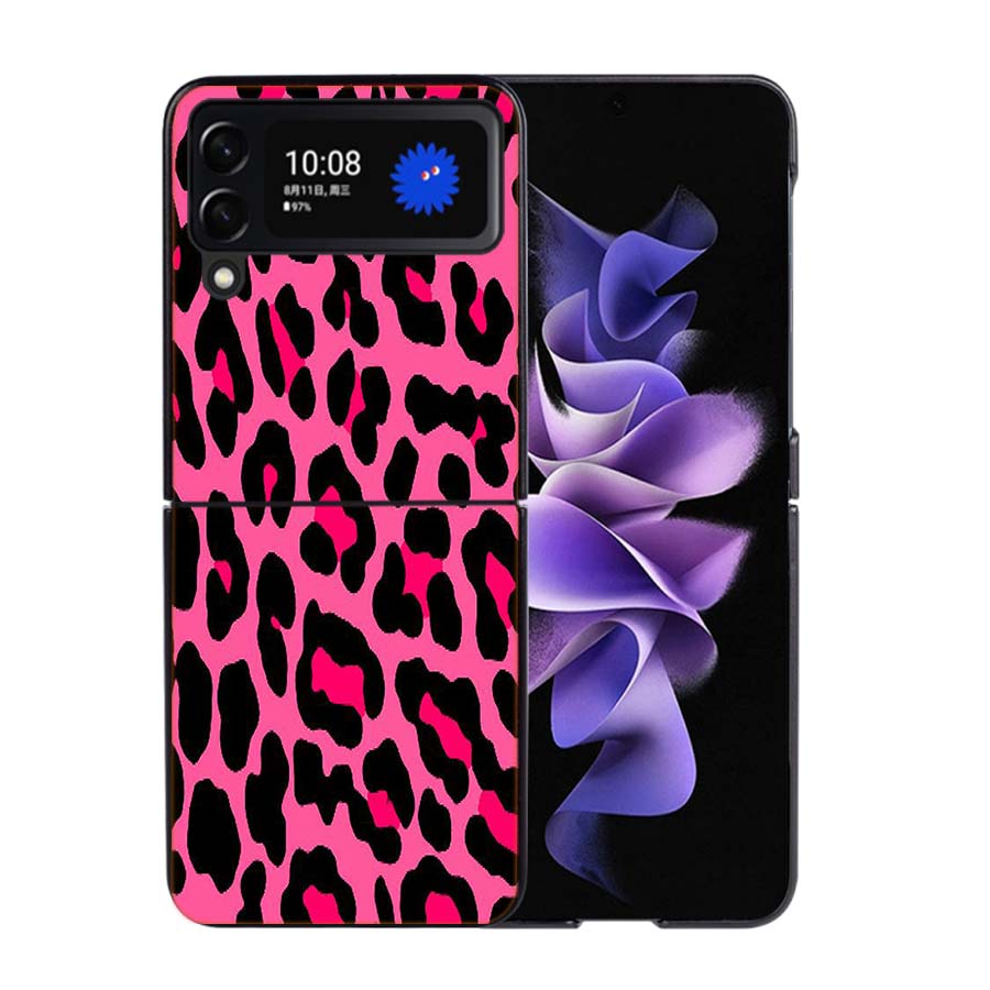Fashion Tiger Leopard Print Panther Cool Phone Case For Samsung Z Flip 7 6 5G Galaxy Z Flip4 Z Flip5 Z Flip3 Coque Black Hard PC