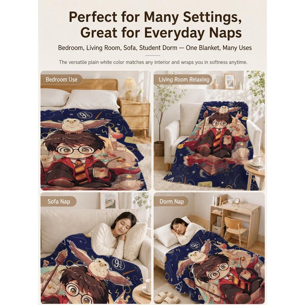 Harry Potter'S Magical World Pattern Theme Flannel Blanket Allseason Fleece Blanket For Bedroom Sofa Bed Home Decor Christmas Gift