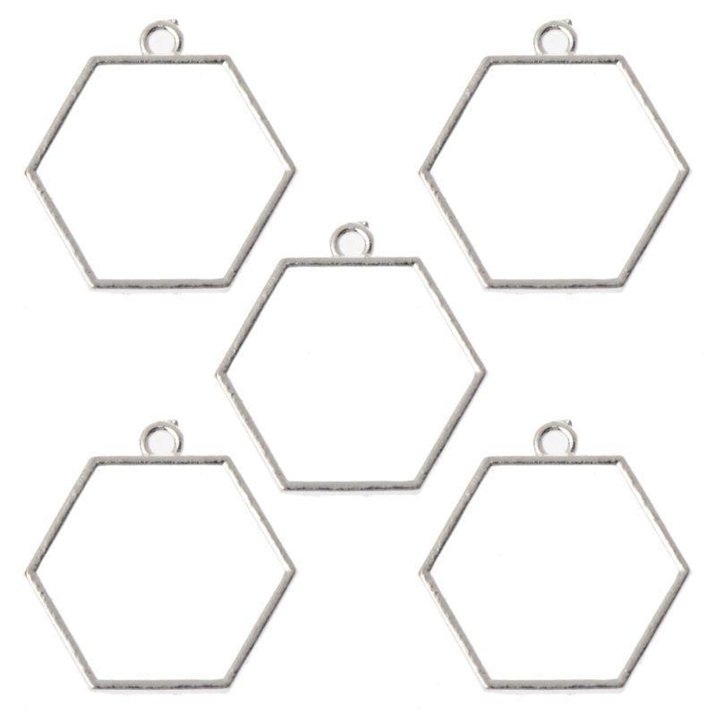 A52E Metal Pendants Ancient Bronze Silver Geometric Ring Epoxy Resin Press Flower Charm Hollow Tray for DIY Jewelry Making