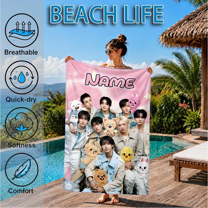 Custom Name K-pop Idol Collage Beach Towel Microfiber Beach Towel, Lightweight and Quick-Dry, for Summer Travel, Swimming Pool Gift