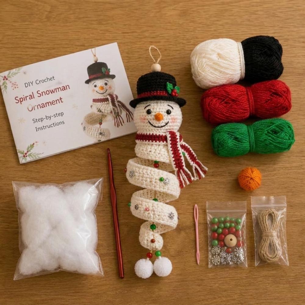 Soft‑Yarn Snowman Spiral Crochet DIY Kit Handmade Gift DIY Crochet Santa Claus Decor Holiday Party