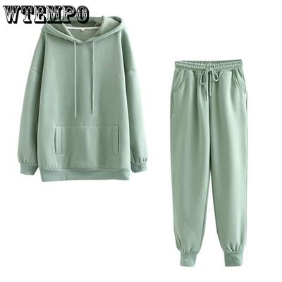 Autumn Winter Women Tracksuit Thick Fleece Cotton Suit 2 Pieces Sets Hoodies Sweatshirt and Loose Long Pants Suits